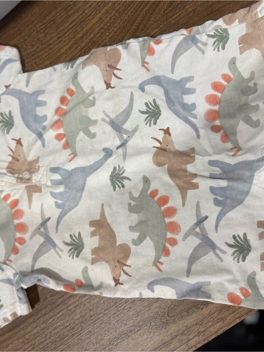 Kids Dinosaur Button-Front Romper in White with Pastel Prints